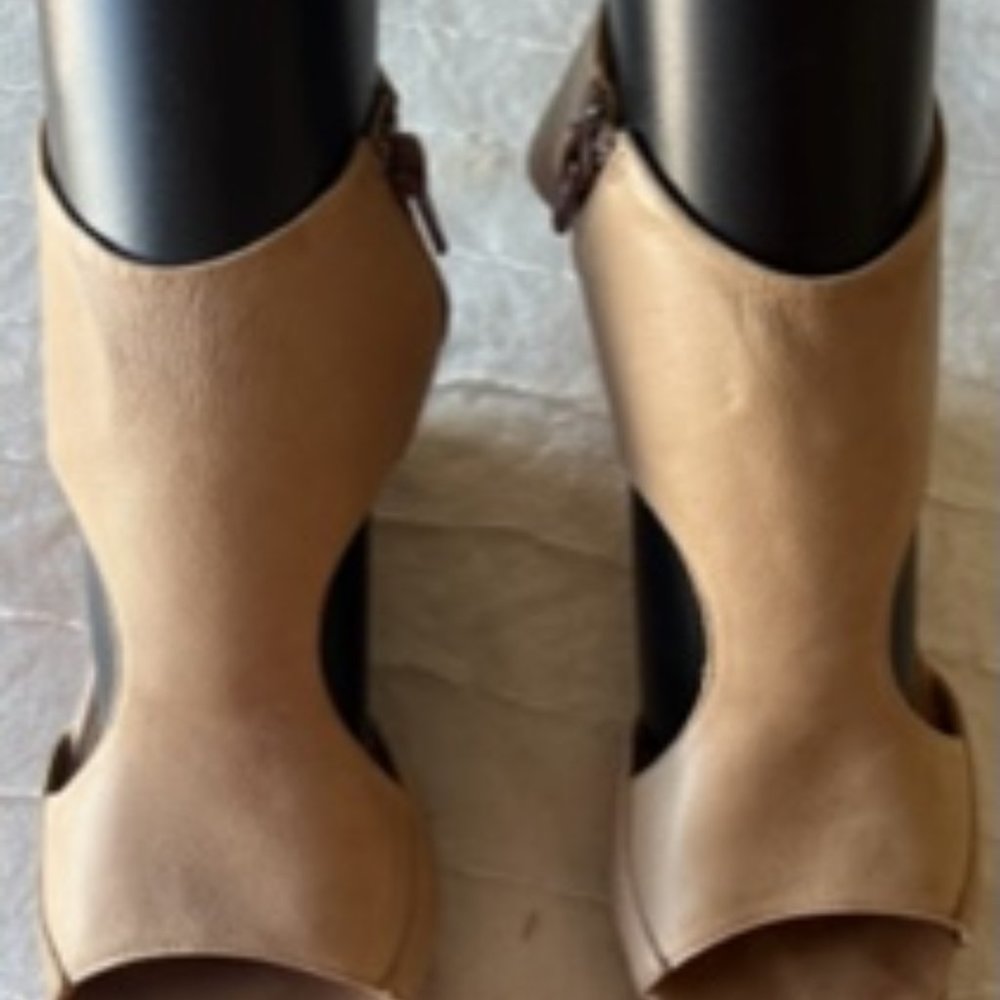 Coclico Mosaic Wedge Sandals Women's Leather Cork Platform Tan 40 10
